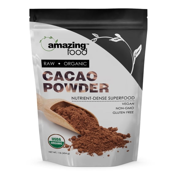 Amazing Food USDA Certified Organic Cacao Powder 16 Oz Supplement | 5 Grams Per Serving | 90 Servings | Non-GMO | Gluten Free | Made in USA
