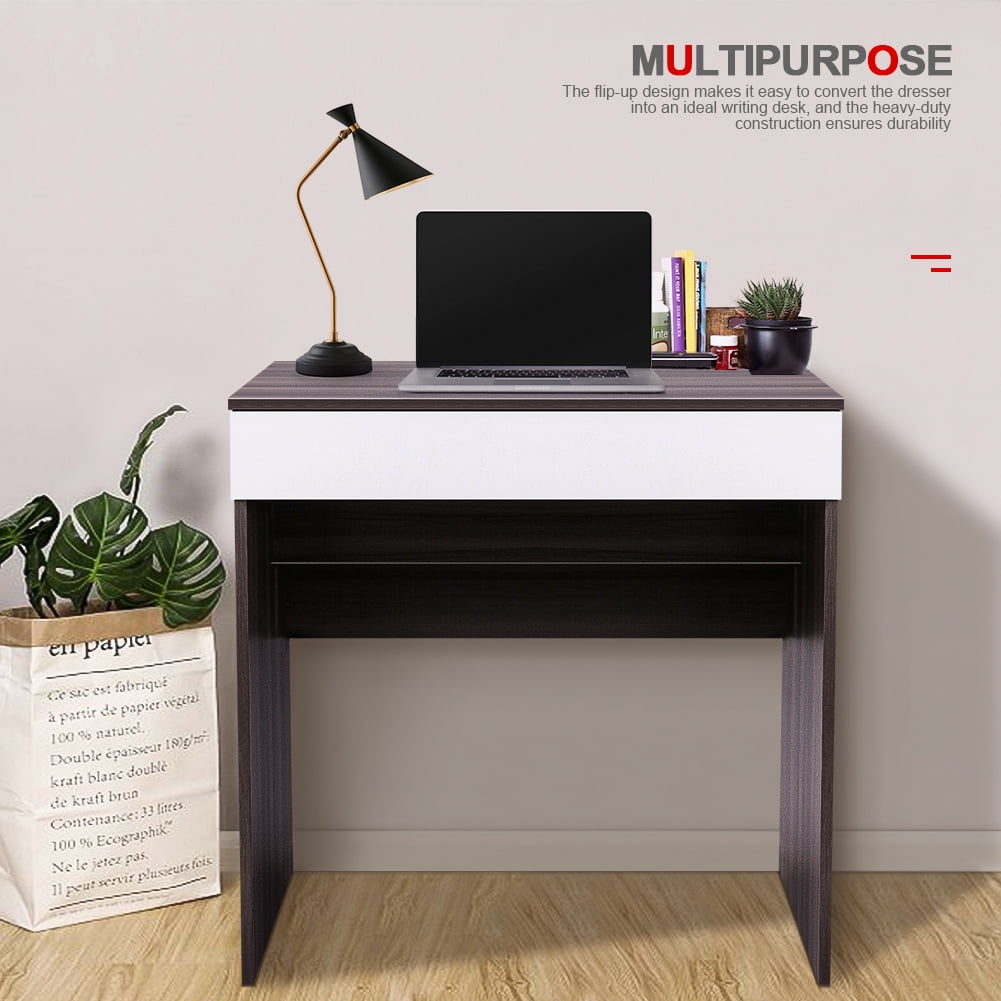 Lowestbest Makeup Vanity Set, Dressing Table with Flip up Mirror and Hidden Storage Box, Ebony&White Lowestbest Makeup Vanity Set, Dressing Table with Flip up Mirror and Hidden Storage Box, Ebony&White