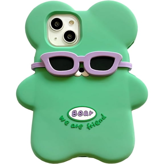 Kawaii Phone Cases Apply to iPhone 11,Cute Cartoon Bear Phone Case 3D Funny Green Bear with Sunglasses Case for Women Girls Soft Silicone Shockproof Cover for iPhone 11