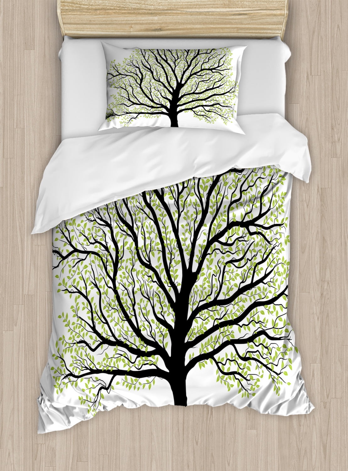 Tree of Life Duvet Cover Set, Big Old Lush Tree with Lot of Leaves and Branches Nature Growth