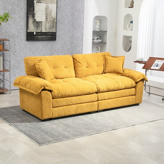 [Modern Simple Chenille Loveseat 84" with Memory Foam and 2 Pillows for Living Room]