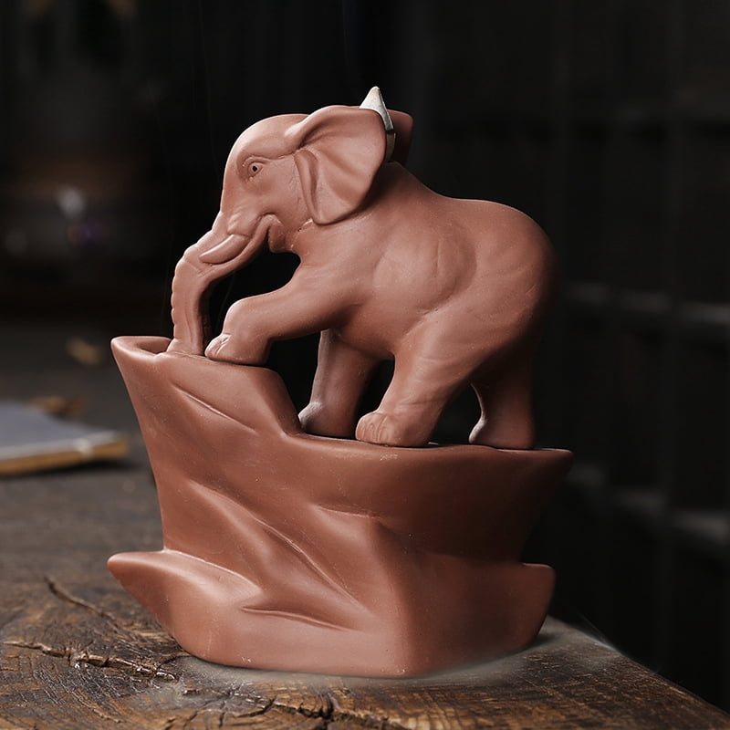 Creative Lucky Elephant Smoke Waterfall Backflow Incense Burner Purple Clay Censer Incense Holder Home Decor Ornaments