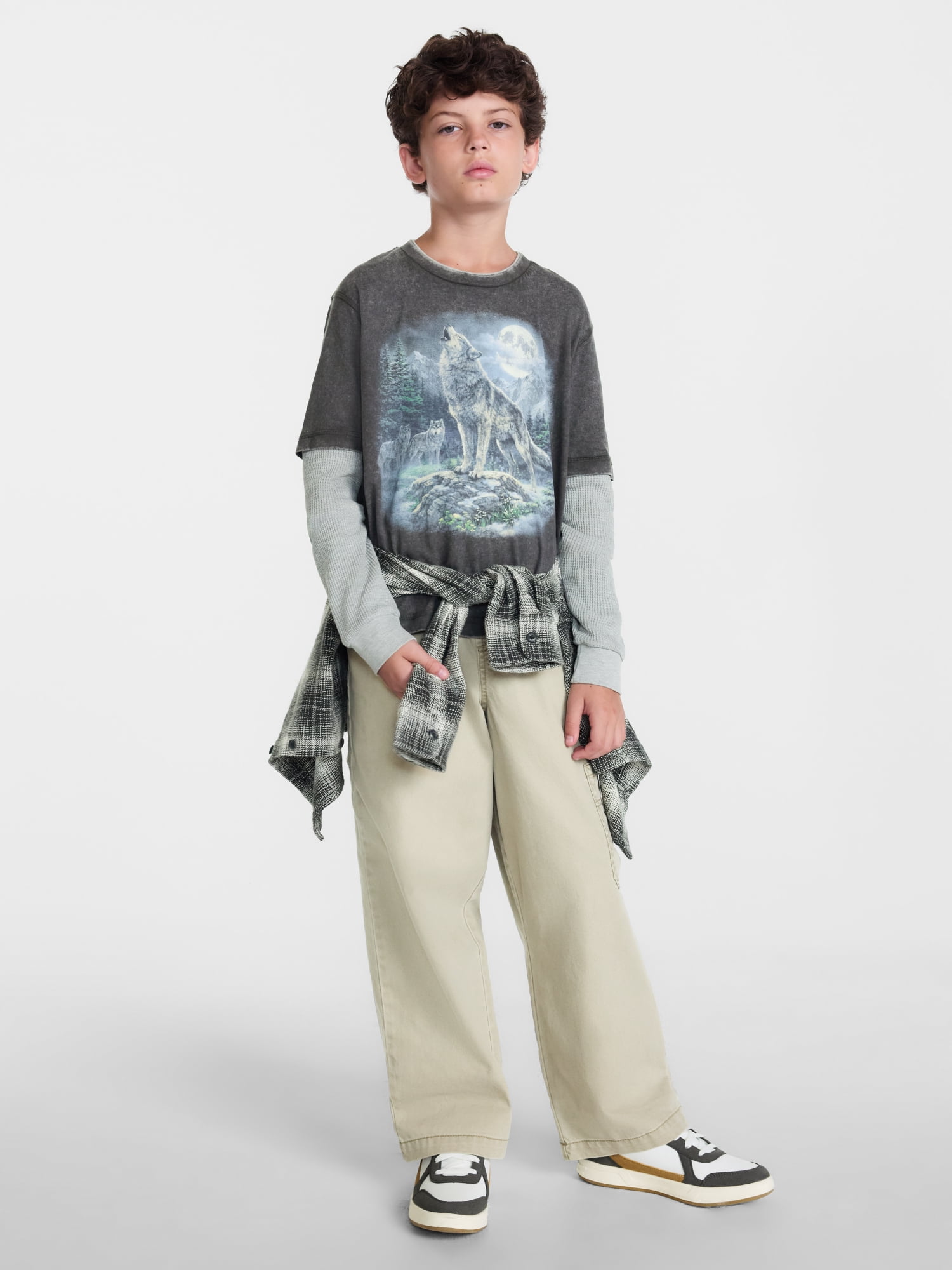 Weekend Academy Boys Layered Look Graphic Tee with Long Sleeves, Sizes 4-18