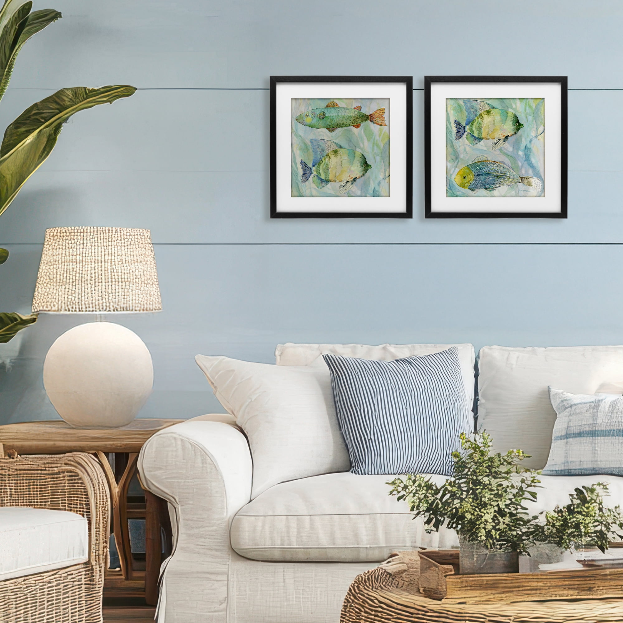Stupell Industries Sweet Fish Aquatics 2 Piece Black Framed Print Under Glass Set, design by Lorenzo Collective