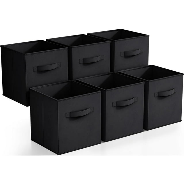 Sorbus Cubos de Almacenamiento de Tela Plegables de 11 Pulgadas: 6 Contenedores Plegables con Asas para Ropa, Juguetes y Libros (Negros)