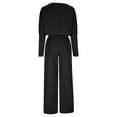 thumbnail image 6 of qolati Womens Two Piece Outfits Casual Long Sleeve Crop Pullover Tops Wide Legs Flare Pants Lounge Suit Y2k Fall Clothes Matching Sets, 6 of 6