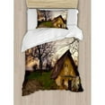 thumbnail image 3 of Rustic Duvet Cover Set King Size, Battered Stone House in a Field Messy Shed Building Provincial Pastoral Concept, Decorative 3 Piece Bedding Set with 2 Pillow Shams, Multicolor, by Ambesonne, 3 of 3