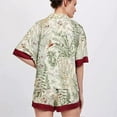 thumbnail image 4 of 2 Piece Women pajamas Set Summer Short Sleeve Satin Pajamas for Woman Sleepwear Flowers Bird, 4 of 4