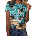 thumbnail image 2 of Giftesty Blouses for Women Dressy Casual Clearance Women's Tops Women's Fashion Casual Loose Blouse Ocean Marine Organisms Printing V Neck T-Shirt Blouse Print Tee, 2 of 5
