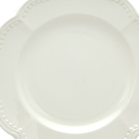 White Four Piece Round Scallop Stoneware Service For Four Salad Plate Set