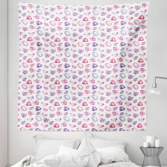 Diamonds Tapestry, Crystals of Many Colors Pear Oval and Heart Shaped Illustration Watercolor, Fabric Wall Hanging Decor for Bedroom Living Room Dorm, 5 Sizes, Pink Violet Red, by Ambesonne