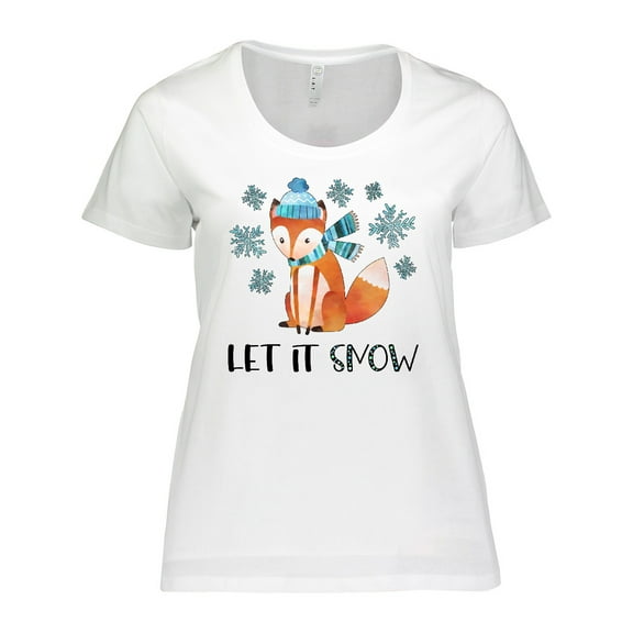 Inktastic Let it Snow Cute Orange Fox in Hat and Scarf Women's Plus Size T-Shirt