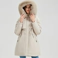 thumbnail image 4 of Fnooota Womens Parkas with Hood, Warm Mid-length Full Zip Drawstring Winter Coats for Women Beige Size M-3XL, 4 of 7