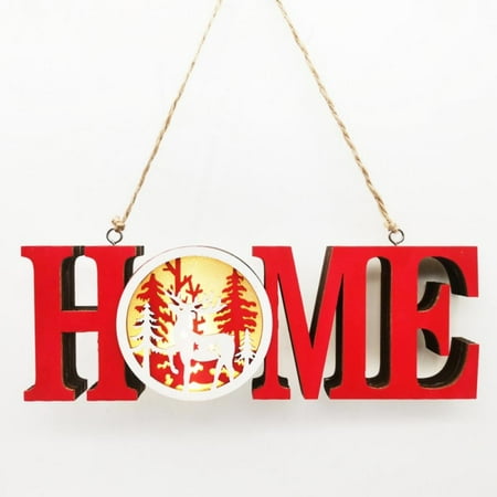 

Christmas Wood Hanging Sign Lighting Wooden Crafts Xmas Ornaments Red Letter Pendant Xmas Tree Wall Window Decoration
