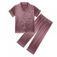 thumbnail image 1 of 5-14T Boys Girls Button Down Pajamas Kids Solid Pajamas Short Sleeve Top Shorts Sleepwear, 1 of 8