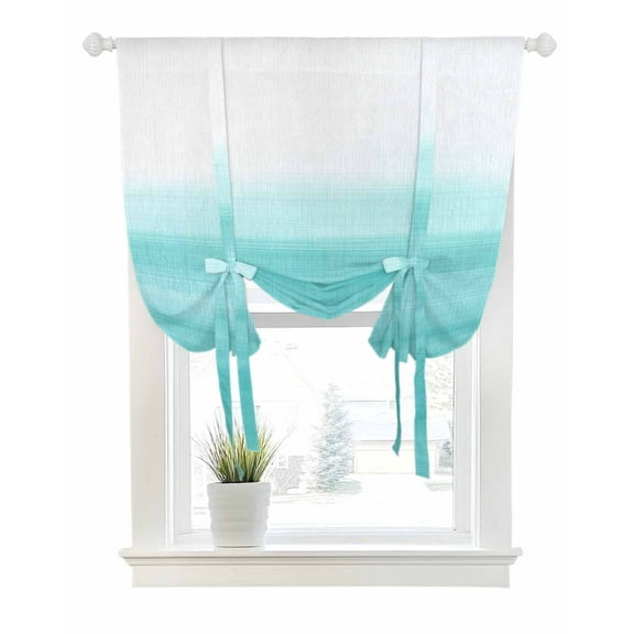 Aqua White Ombre Tie Up Curtains for Window, Thermal Insulated Balloon Shade Adjustable Rod Pocket Curtains Valance Panels for Kitchen Bathroom Cafe 42 x 45 Chic Modern Funny Abstract Striped Art