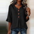 thumbnail image 4 of Cilsoka 3/4 Length Ruffle Sleeve Womens Tops Cotton Linen V Neck Button T Shirts Summer Beach Casual Boho Three Quarter Sleeve Tops, 4 of 6