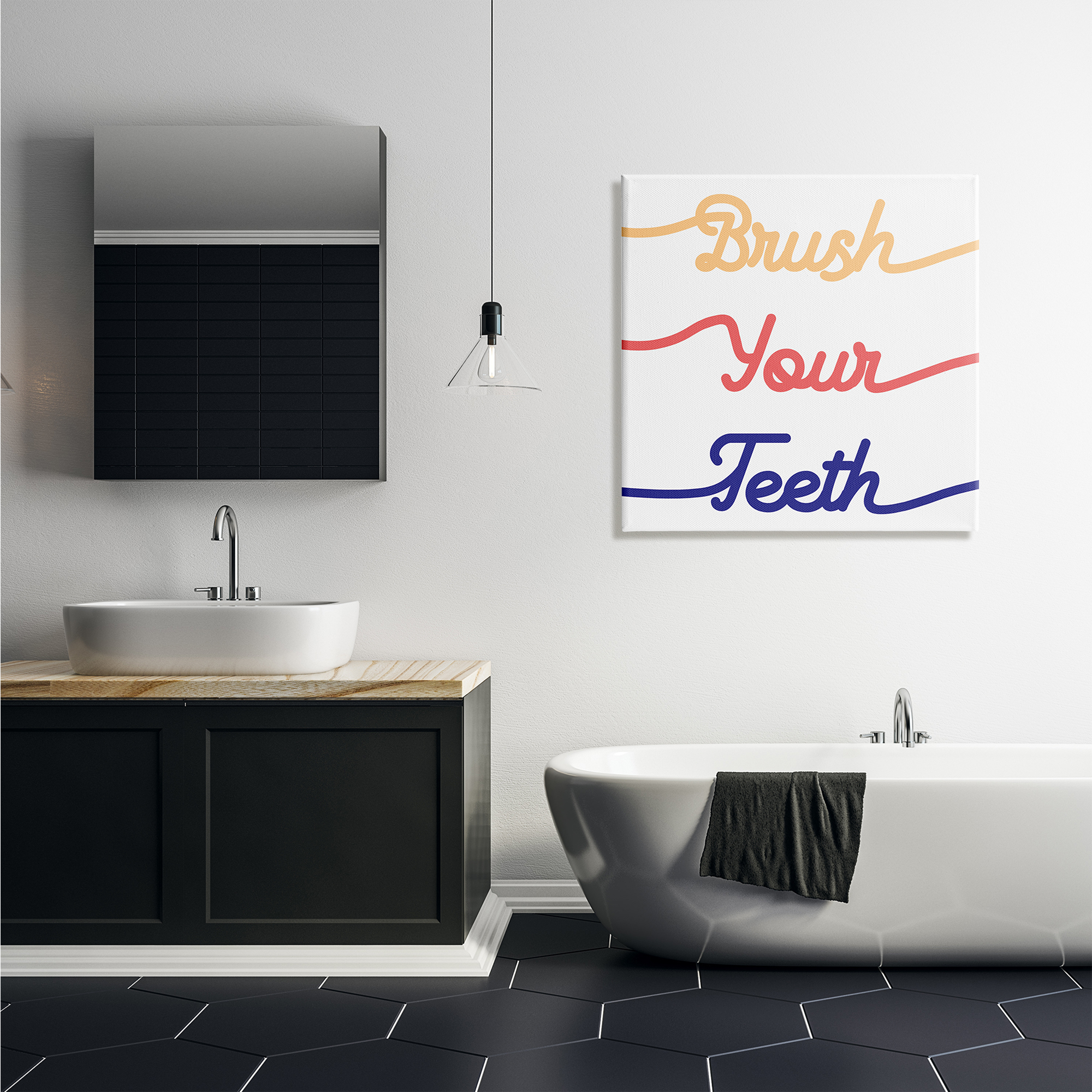 Stupell Industries Brush Your Teeth Children's Bathroom Dental Hygiene Typography Painting Gallery Wrapped Canvas Print Wall Art, 30 x 30