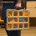 thumbnail image 2 of POWERTEC Small Parts Organizer & Tool Box – 10 Compartments, IP65 Water & Dust Protection, Stackable Storage with Interlocking Latch, Removable Tray, Clear Lid, Portable Design (72365), 2 of 9