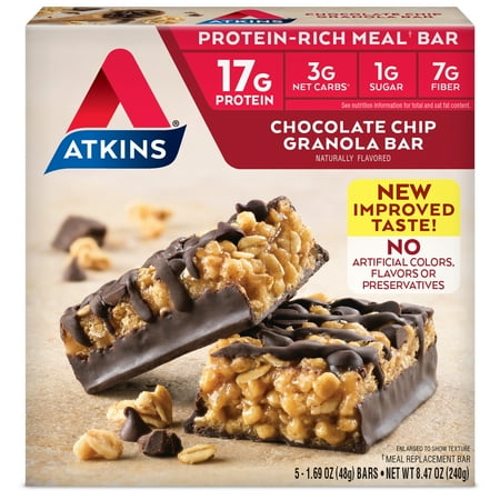 Atkins Chocolate Chip Granola Bar, 1.69oz, 5-pack (Meal