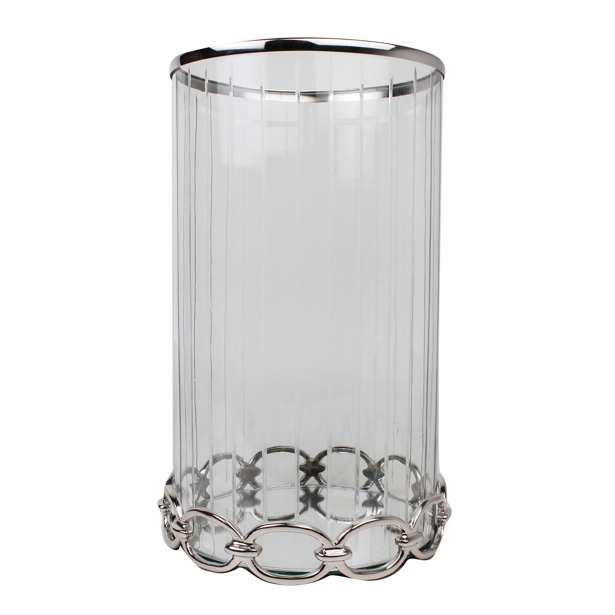 Glass Candlestick Holders with Silver Rim