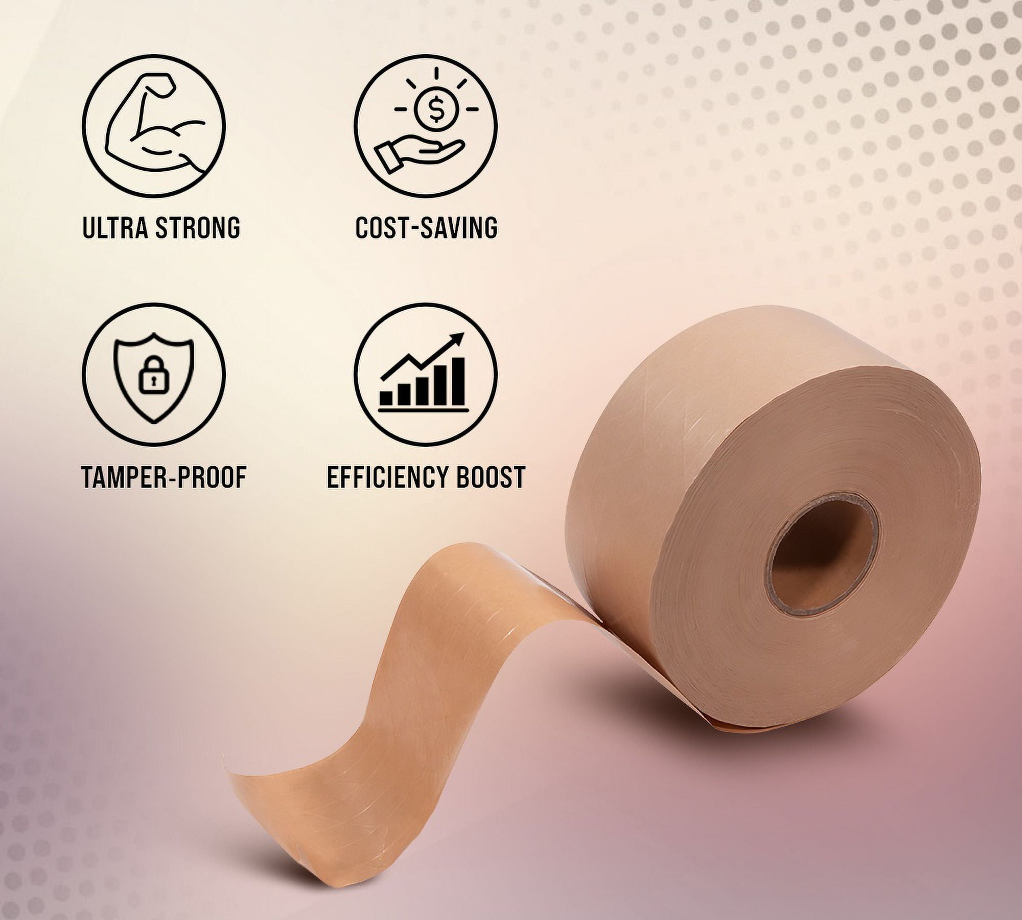8 Rolls 2.75"x450' Water Activated Tape - Reinforced Gummed Tape for Package - Strong Adhesive & Holding Power Kraft Paper