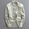 thumbnail image 3 of Havenx Men's Cotton Linen Shirts Long Sleeve Button Down Shirts Stand Collar Solid Color Tops Summer Vacation Japan Style Lightweight Clothes,White XL, 3 of 5