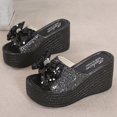 thumbnail image 1 of Sandalias Mujer Casual Peep Toe High Chunky Wedge Heels Shoes Lentejuelas Bow Slippers Wmkox8yii  ytu4340, 1 of 8
