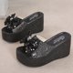 thumbnail image 1 of Sandalias Mujer Casual Peep Toe High Chunky Wedge Heels Shoes Lentejuelas Bow Slippers Wmkox8yii  ytu4332, 1 of 8