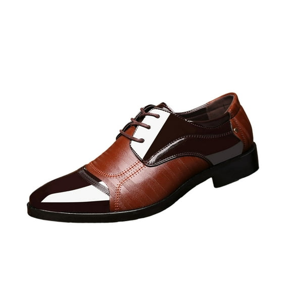 Brown Men'S Leather Dress Shoes Chunky Heel Business Formal Oxfords Comfortable Non-Slip Solid Casual Work Footwear Size 10.5