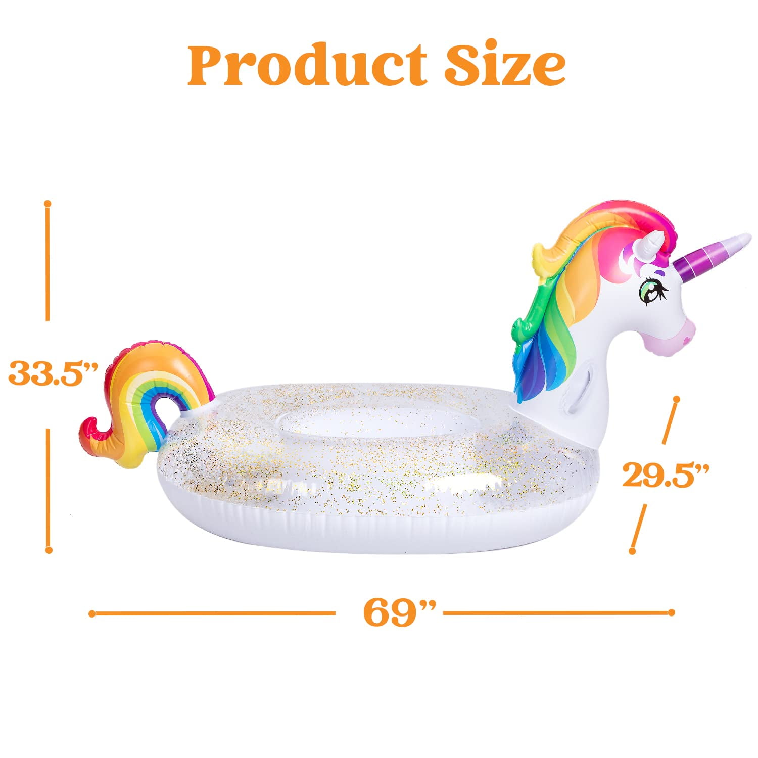 Joyfy Inflatable Unicorn Pool Float Raft with Glitters, Fun Beach Floaties, Ride On Unicorn Raft, Pool Toys, Party in Summer Lounge Raft Decorations for Kids