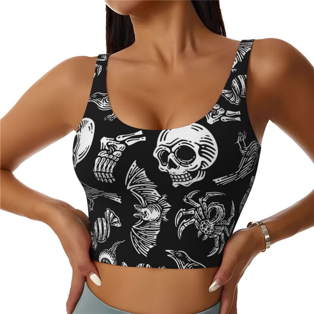 Fotbe Skull bird bat spider Sujetador Deportivo Largo sin Aros para Mujer con Almohadillas y Soporte Medio, Transpirable y Absorbente, Camiseta Tipo Chaleco o Tank Top-Small