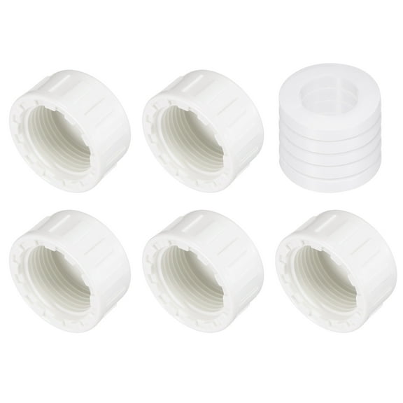 5Pack 3/4 Inch PT Female Thread Pipe Fitting Cap, Cleanout Water Drain End Caps, Pipe Plug Socket Fittings with Gasket for Water Heater Supply Lines, Plumbing, White