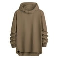 thumbnail image 2 of Momasggi Hoodie for Men Trendy Solid Color Long Sleeve Hooded Sweatshirt Loose Casual Asymmetrical Hem Drawstring Hoodies Fall Winter Pullover Tops Brown M, 2 of 4