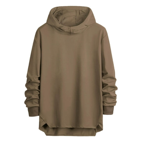 MELDVDIB Mens Oversized Hoodies Loose Long Sleeve Pullover with Drop Shoulder and Curved Hem Comfy Casual Hooded Sweatshirt for Daily Wear Brown 2XL