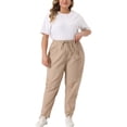 thumbnail image 2 of Agnes Orinda Women's Plus Size Pants Straight Leg Drawstring Elastic Work Trousers 3X Khaki, 2 of 6