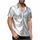thumbnail image 1 of pstuiky camisetas de hombre, Camisa de manga corta para discoteca, color liso, con botones y cuello alto, para hombre camisetas de hombre l, 1 of 2