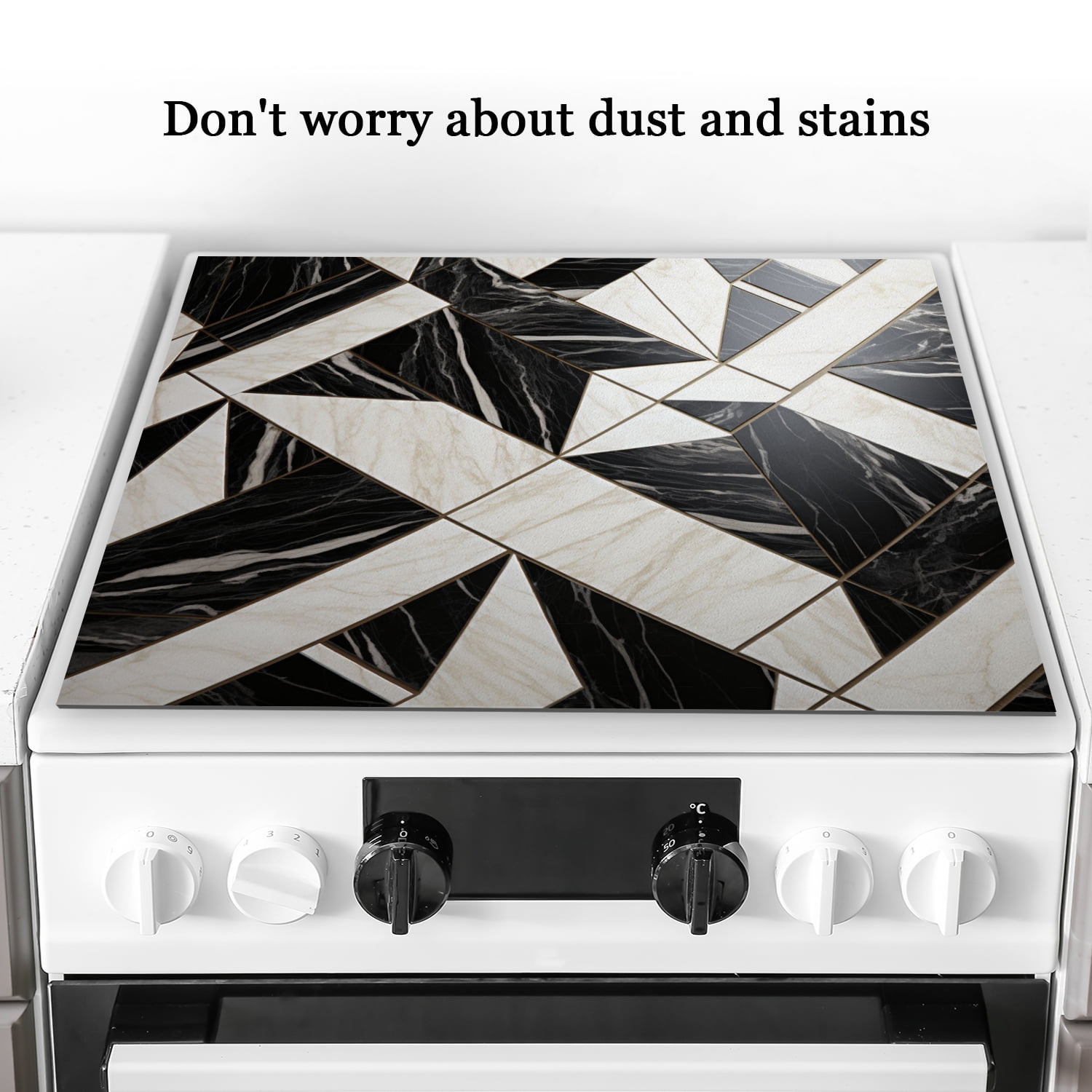 Decorative Stove Top Covers, Abstract Geometric Art Marble Print Flat Stove Top Cover, Black and White Square Foldable Waterproof Mat for Kitchen RV (28×20 Inch)