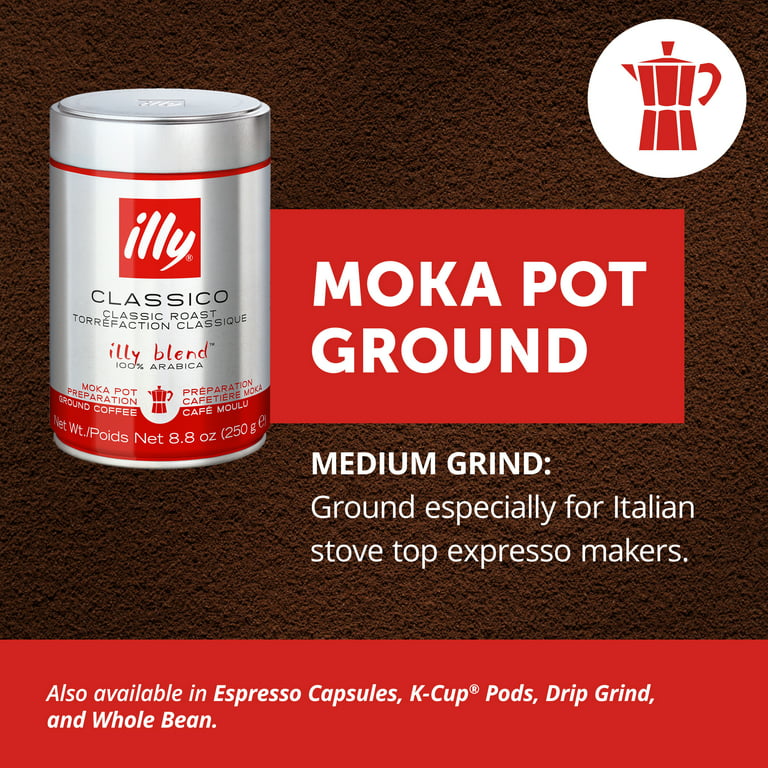 illy Ground Coffee Moka Classico Medium Roast, 8.8 Oz 