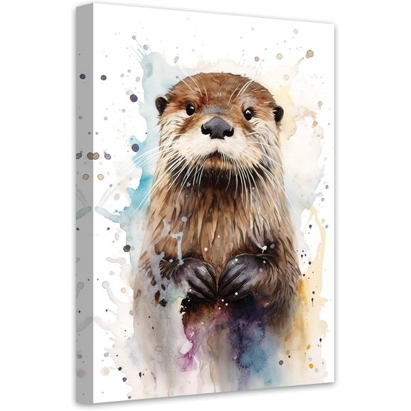 Aaheei Watercolor Otter Canvas Wall Art Funny Poster Prints Cute Animals Colorful Artwork for Nursery Kids Room Decor