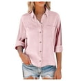 thumbnail image 3 of Classic Linen Cotton Shirt for Women Soft Button Down Top Everyday Essential Pink XXXL, 3 of 9
