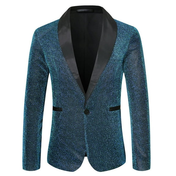 gbyLJF Men's Shiny Sequin Blazer Solid Color Long Sleeve One Button Jacket Lapel Slim Fit Dress Suit