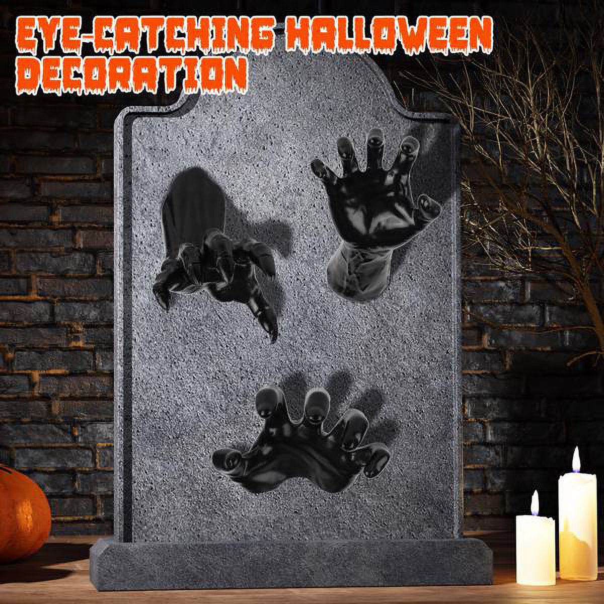 3-Pack Halloween Creepy Reaching Hands Decor, Devil/Normal/Half Hand with Lighted Candles, PVC Material, Wall Hanger Function for Party/Home