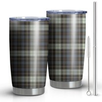 20oz Tumblers Brown Blue Checkerboard Checkered Pattern Stainless Steel Vacuum Insulated Double Wall Travel Tumbler Cups Mug with Lid and Straw,Cleaning Brush for Cold & Hot Drinks