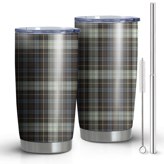 20oz Tumblers Brown Blue Checkerboard Checkered Pattern Stainless Steel Vacuum Insulated Double Wall Travel Tumbler Cups Mug with Lid and Straw,Cleaning Brush for Cold & Hot Drinks