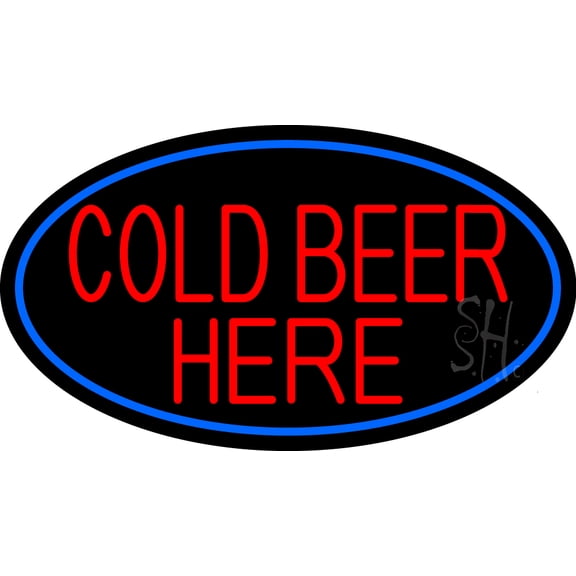 Cold Beer Here With Blue Border LED Neon Sign 20 x 37 - inches, Clear Edge Cut Acrylic Backing, with Dimmer - Bright and Premium built indoor LED Neon Sign for Bar decor.