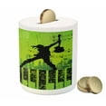 thumbnail image 3 of Popstar Party Piggy Bank, Music in the City Theme Singer with Electric Guitar on Grunge Backdrop, Ceramic Coin Bank Money Box for Cash Saving, 3.6" X 3.2", Lime Green Black, by Ambesonne, 3 of 4
