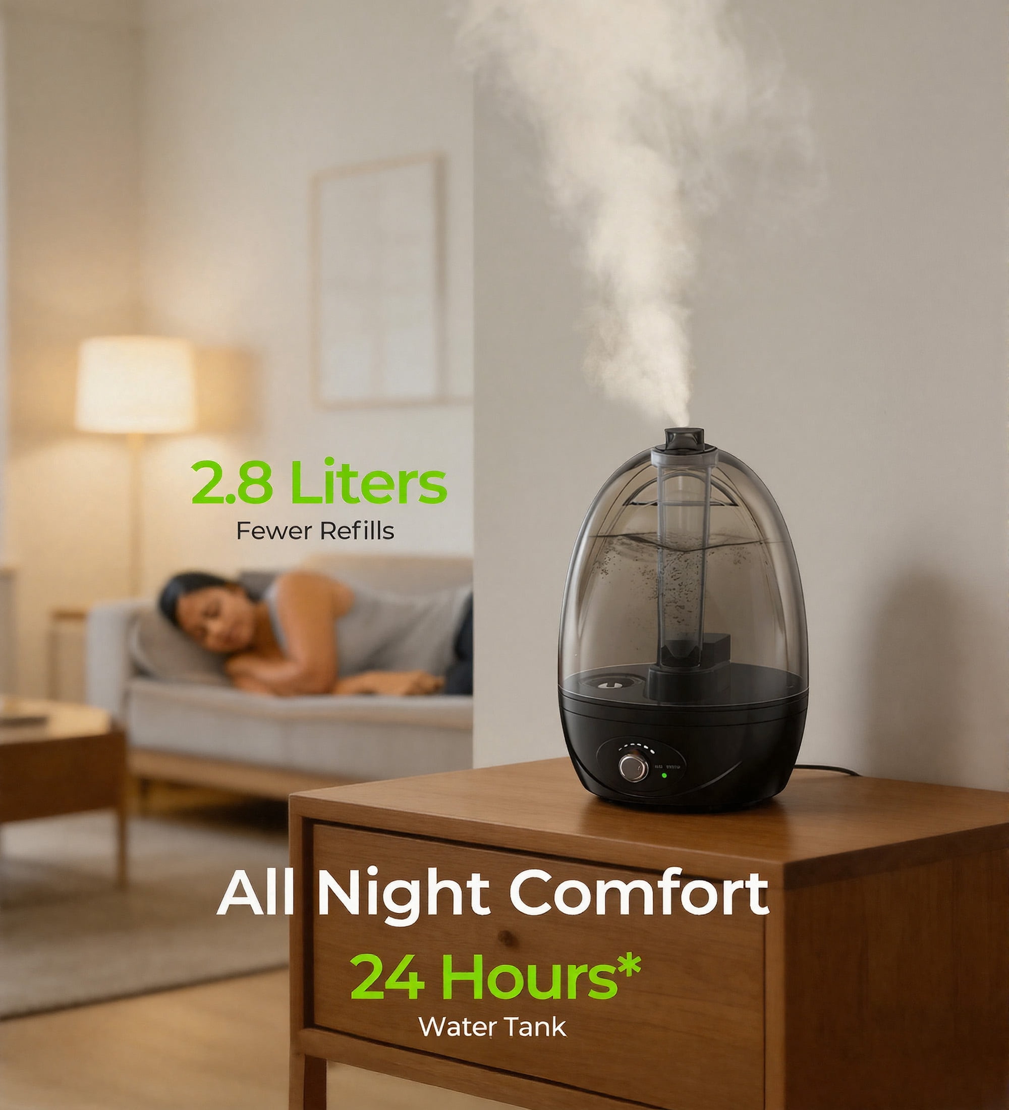 NFTIGB Cool Mist Humidifier for Bedroom, Quiet Ultrasonic Humidifier with 3L Water Tank and Adjustable Mist Output, Black