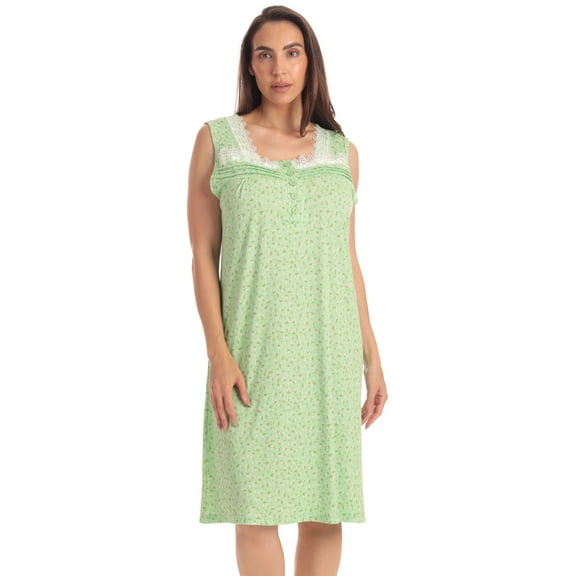 Dreamcrest Womens Sleeveless Nightgown with Lace Trim – Comfortable Sleepwear Pajamas – Solids & Prints (Mini Daisy - Mint, Small)