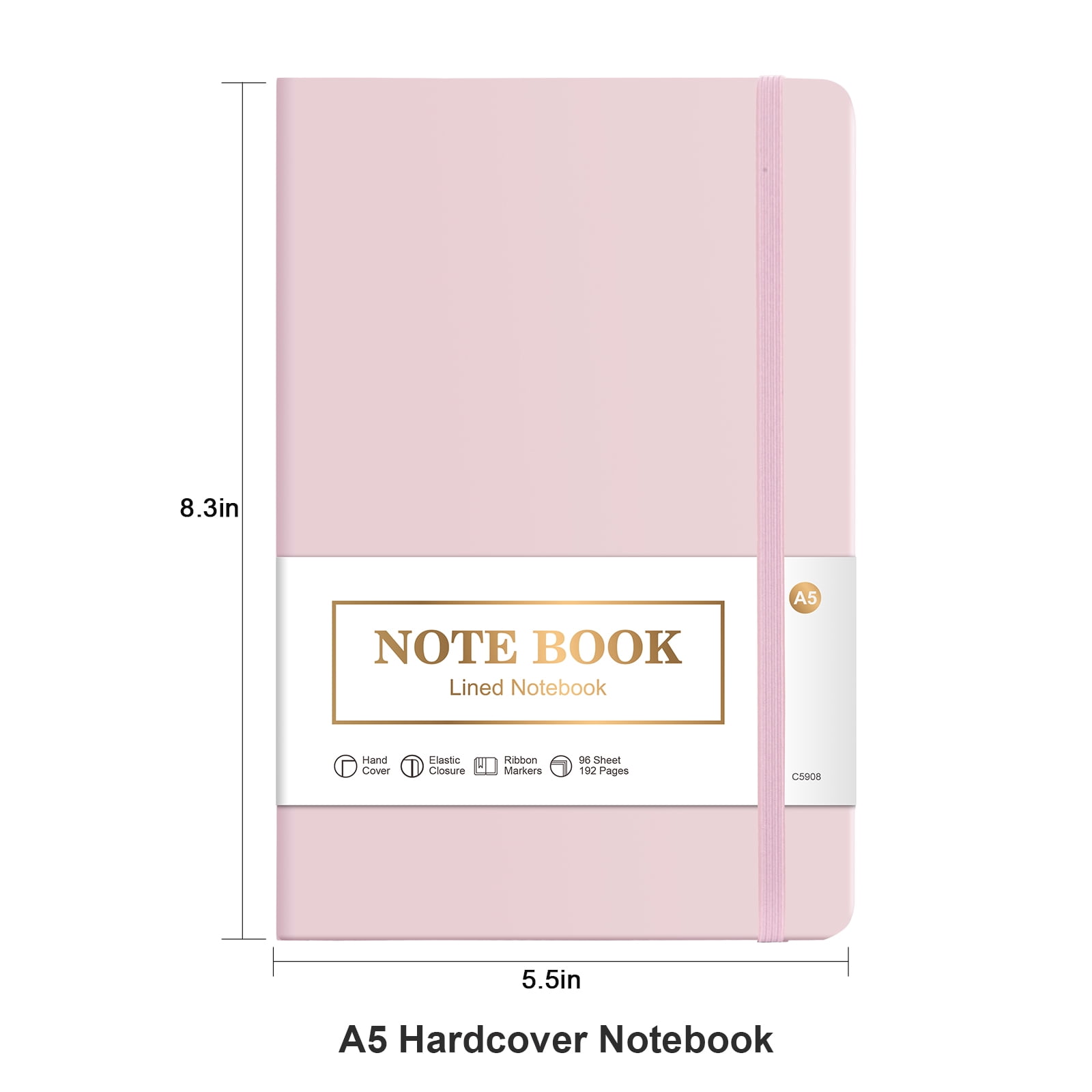 Vivin 8 Pack Lined Journal Notebooks for Writing, 192 Pages, 5.5 x 8.3 inch, Hardcover, Pink